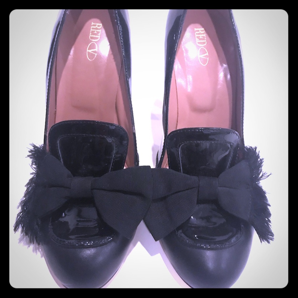 Red Valentino black patent heels with bow